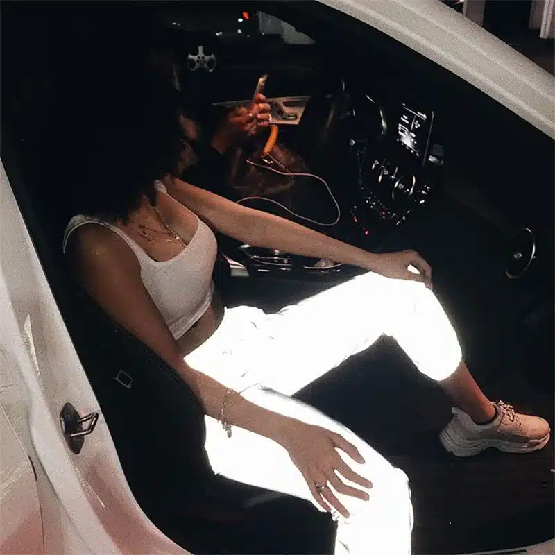 Kylie Jenner Autumn 2018 hip hop pants women Night shine Long pants high waist trousers capri Loose pants women clubwear 3