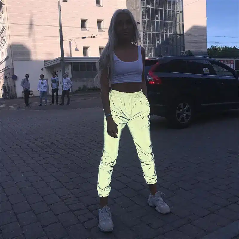 Kylie Jenner Autumn 2018 hip hop pants women Night shine Long pants high waist trousers capri Loose pants women clubwear 4