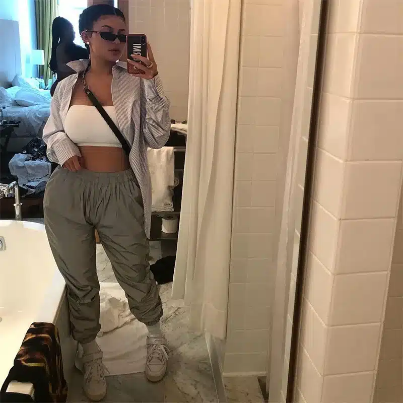 Kylie Jenner Autumn 2018 hip hop pants women Night shine Long pants high waist trousers capri Loose pants women clubwear 7