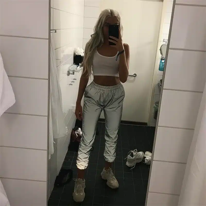 Kylie Jenner Autumn 2018 hip hop pants women Night shine Long pants high waist trousers capri Loose pants women clubwear 8