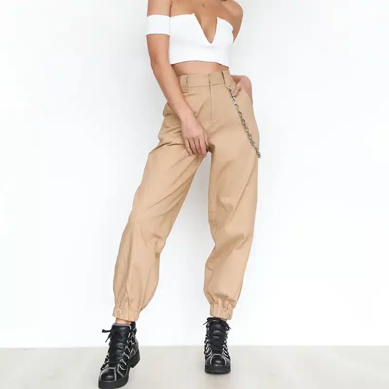 BKLD 2017 Summer Female High Waist Harem Pants Women Fashion Slim Solid Color Long Pants Hip Hop Pant Streetwear With Chains 10