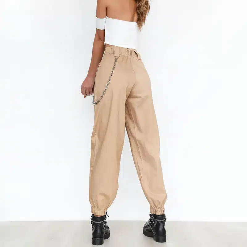 BKLD 2017 Summer Female High Waist Harem Pants Women Fashion Slim Solid Color Long Pants Hip Hop Pant Streetwear With Chains 11