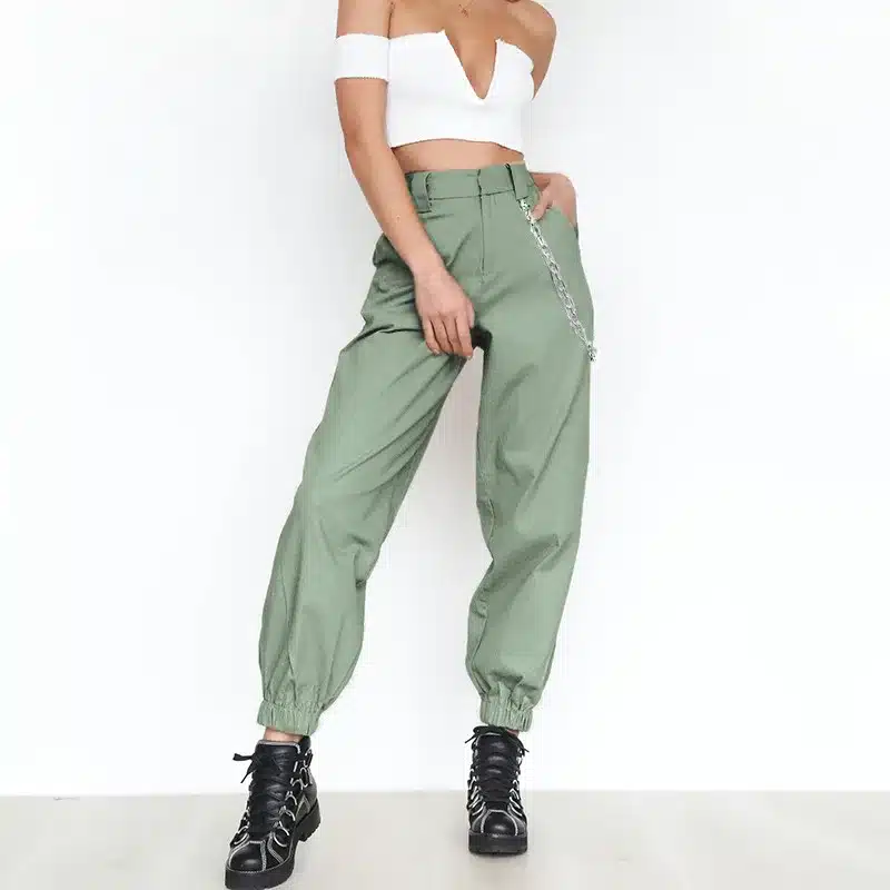 BKLD 2017 Summer Female High Waist Harem Pants Women Fashion Slim Solid Color Long Pants Hip Hop Pant Streetwear With Chains 22