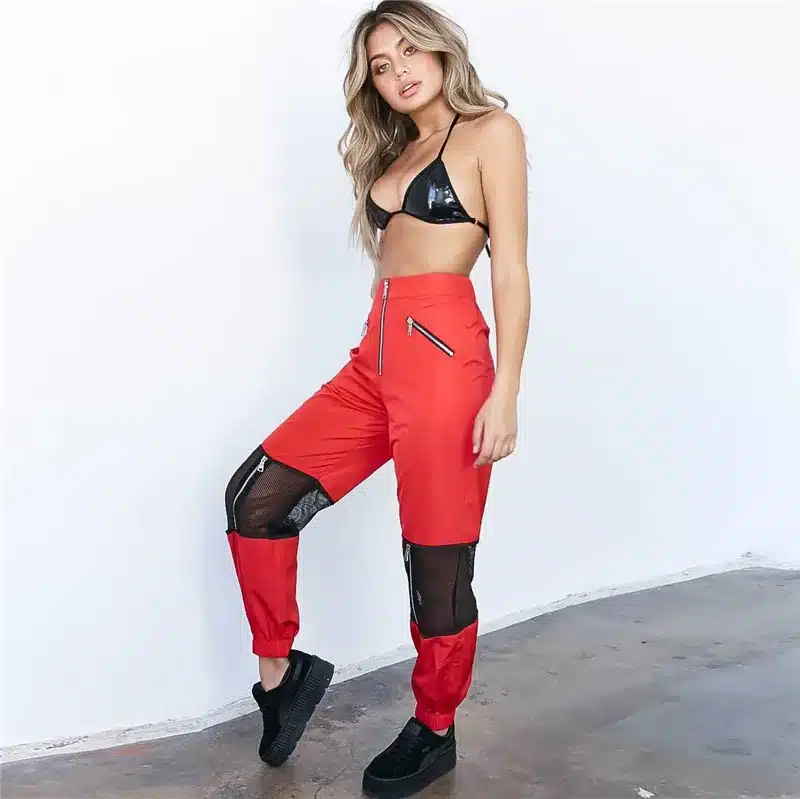 Women Red Loose Harem Pants Mesh Patchwork Trousers Fashion 2018 Female High Waist Sweatpants Hip Hop Female Pants 10