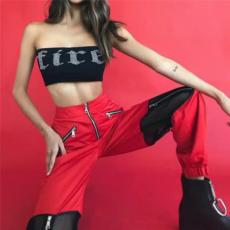 Women Red Loose Harem Pants Mesh Patchwork Trousers Fashion 2018 Female High Waist Sweatpants Hip Hop Female Pants 16