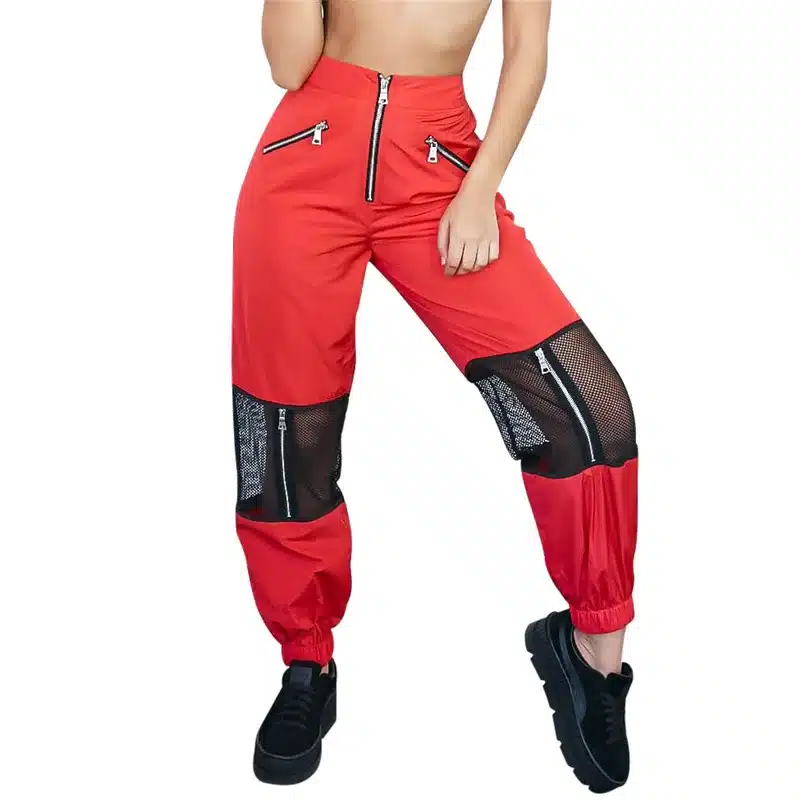 Women Red Loose Harem Pants Mesh Patchwork Trousers Fashion 2018 Female High Waist Sweatpants Hip Hop Female Pants 17