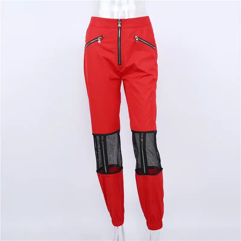 Women Red Loose Harem Pants Mesh Patchwork Trousers Fashion 2018 Female High Waist Sweatpants Hip Hop Female Pants 18
