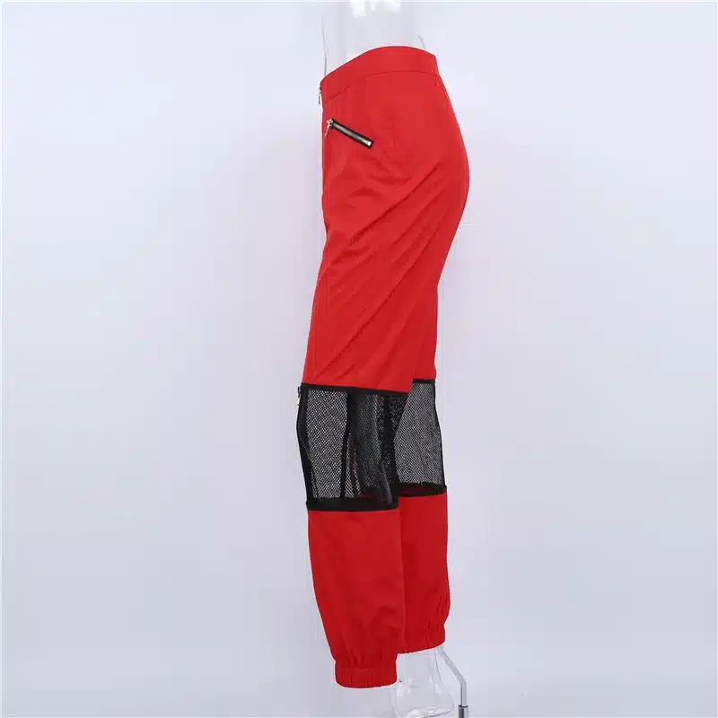 Women Red Loose Harem Pants Mesh Patchwork Trousers Fashion 2018 Female High Waist Sweatpants Hip Hop Female Pants 19
