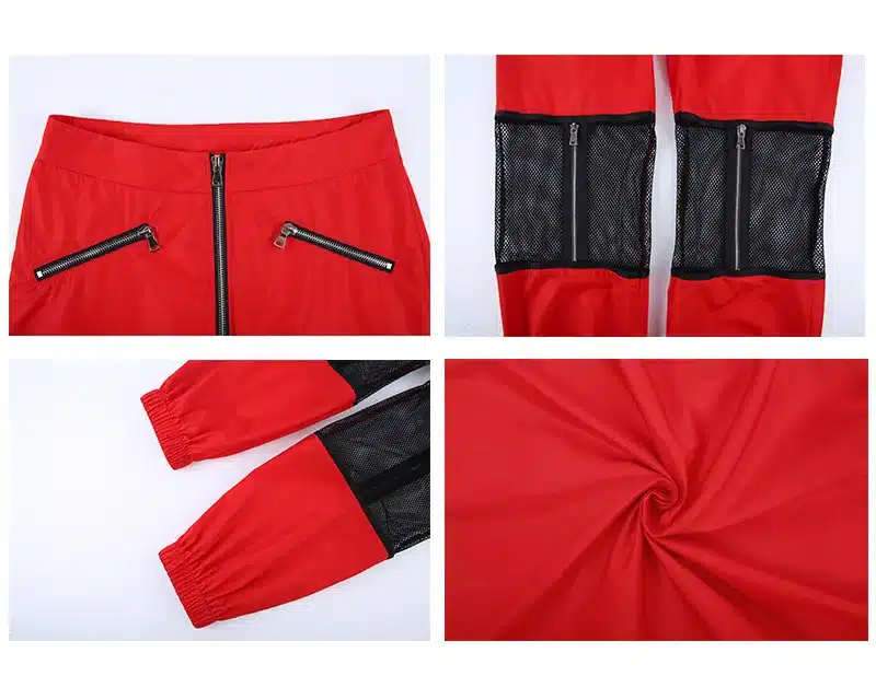 Women Red Loose Harem Pants Mesh Patchwork Trousers Fashion 2018 Female High Waist Sweatpants Hip Hop Female Pants 21