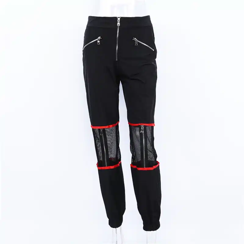 Women Red Loose Harem Pants Mesh Patchwork Trousers Fashion 2018 Female High Waist Sweatpants Hip Hop Female Pants 22