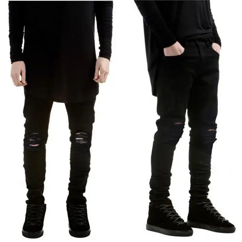 2017 New Black Ripped Jeans Men With Holes Denim Super Skinny Famous Designer Brand Slim Fit Jean Pants Scratched Biker Jeans 15