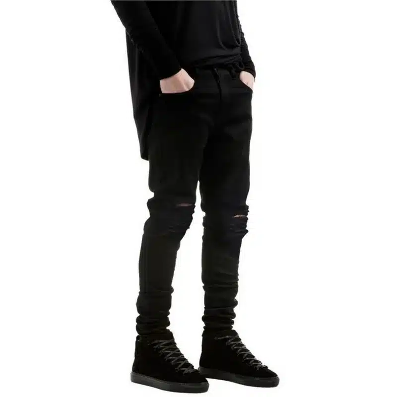 2017 New Black Ripped Jeans Men With Holes Denim Super Skinny Famous Designer Brand Slim Fit Jean Pants Scratched Biker Jeans 17