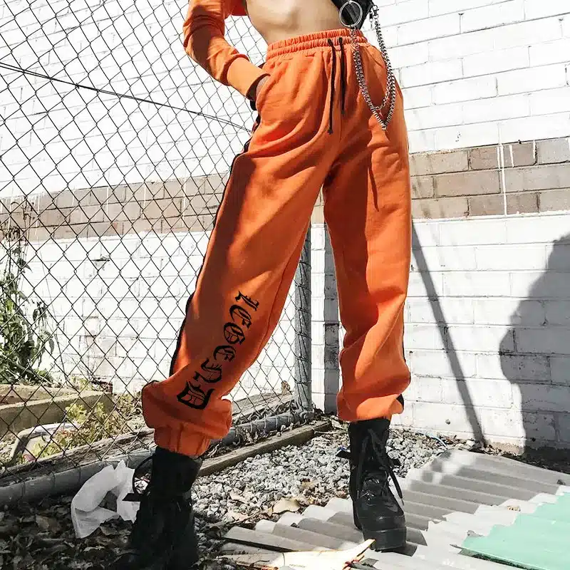 Women Loose Sweatpants Harajuku Trousers 2018 Autumn Female Orange Letter Printed Joggers Pants Hip Hop Dance Pants Plus Size 9