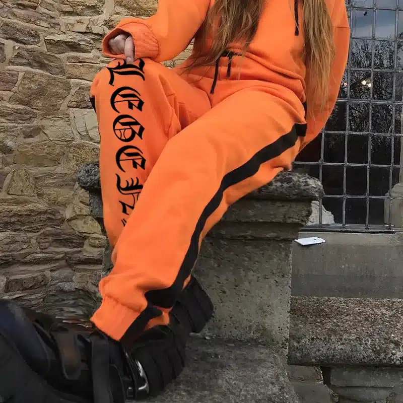 Women Loose Sweatpants Harajuku Trousers 2018 Autumn Female Orange Letter Printed Joggers Pants Hip Hop Dance Pants Plus Size 11