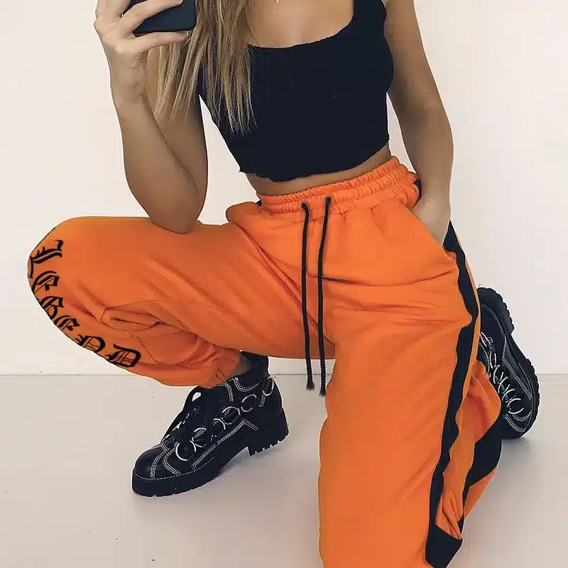 Women Loose Sweatpants Harajuku Trousers 2018 Autumn Female Orange Letter Printed Joggers Pants Hip Hop Dance Pants Plus Size 13