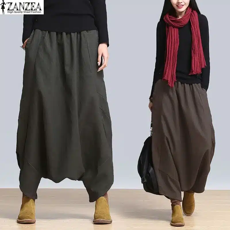 S-5XL ZANZEA Women High Waist Loose Casual Retro Solid Cross-Pants Hip Hop Long Pants Wide Leg Plus Size Baggy Pants 2018 NEW 4