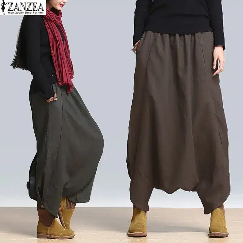 S-5XL ZANZEA Women High Waist Loose Casual Retro Solid Cross-Pants Hip Hop Long Pants Wide Leg Plus Size Baggy Pants 2018 NEW 5