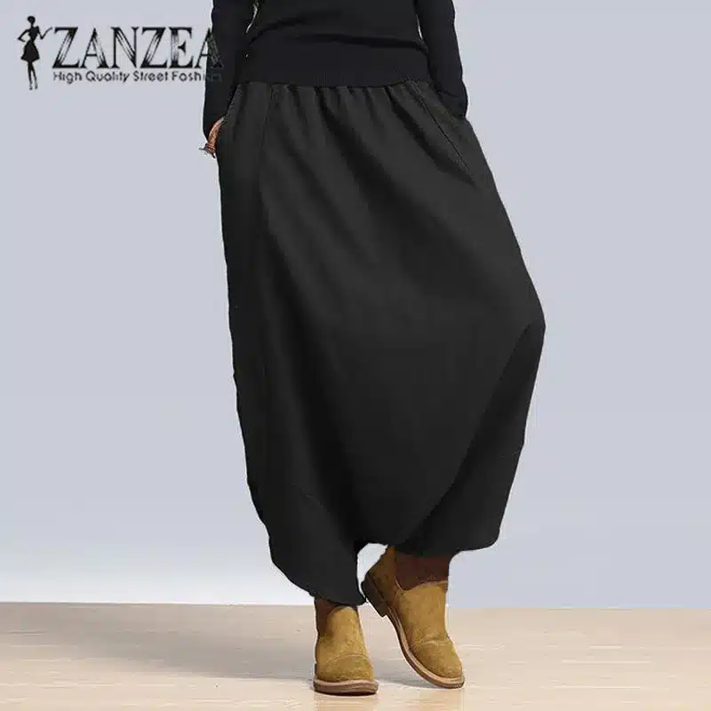 S-5XL ZANZEA Women High Waist Loose Casual Retro Solid Cross-Pants Hip Hop Long Pants Wide Leg Plus Size Baggy Pants 2018 NEW 8