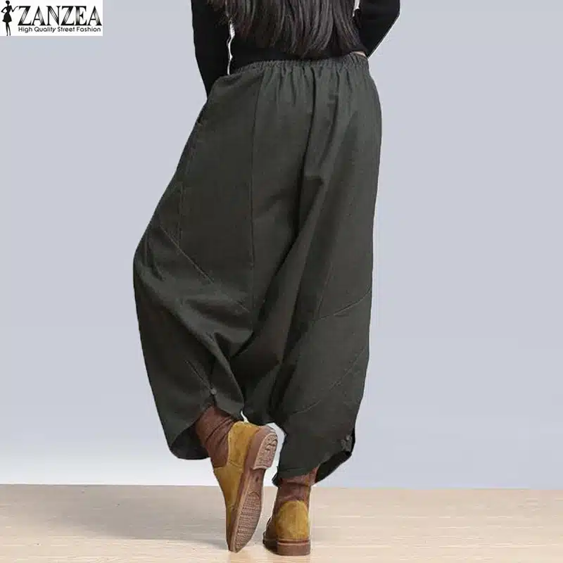 S-5XL ZANZEA Women High Waist Loose Casual Retro Solid Cross-Pants Hip Hop Long Pants Wide Leg Plus Size Baggy Pants 2018 NEW 13