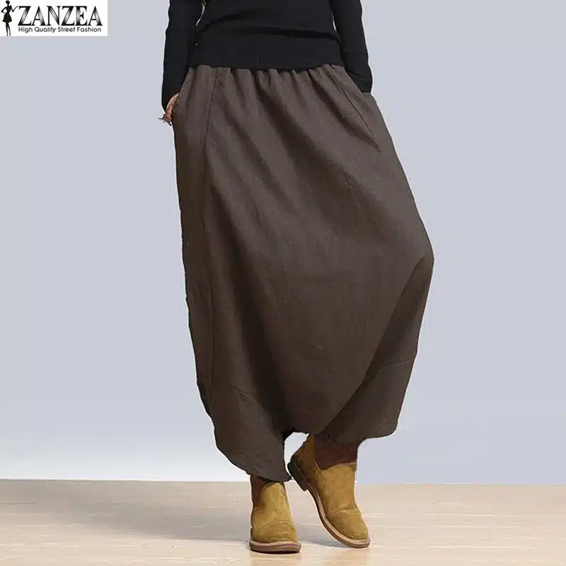 S-5XL ZANZEA Women High Waist Loose Casual Retro Solid Cross-Pants Hip Hop Long Pants Wide Leg Plus Size Baggy Pants 2018 NEW 14