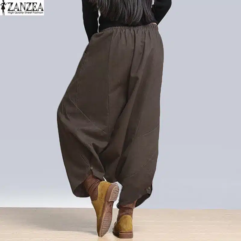 S-5XL ZANZEA Women High Waist Loose Casual Retro Solid Cross-Pants Hip Hop Long Pants Wide Leg Plus Size Baggy Pants 2018 NEW 15