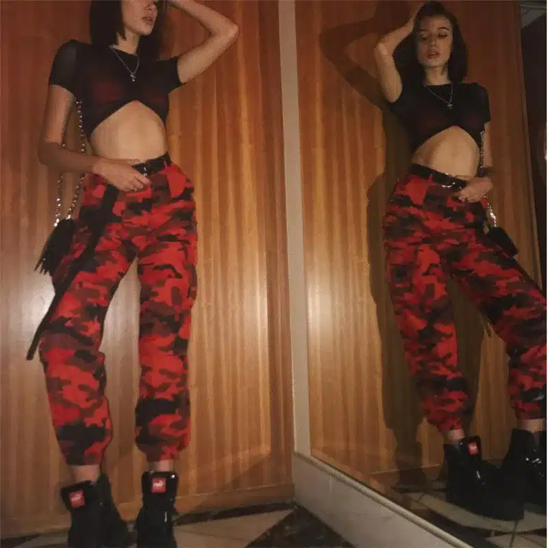 Women Spring Red Camouflage Pants Fashion Street Jean Trousers Pantalon Mujer Pencil Demin Military Pencil Pants 6