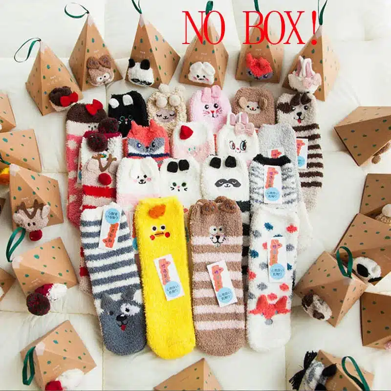 No Gift Box Winter Cute Kawaii Socks meias Cartoon 3D Animals Elk Sheep Panda Funny Socks Women Warm Christmas Socks NO gift box 13