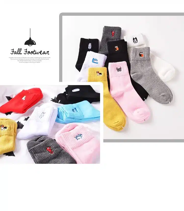 1 Pair Women Fashion Embroidery Dog Patterns Cotton Winter Socks Cute Cartoon Pug Bulldog Sock Female Animal Short Socks 9