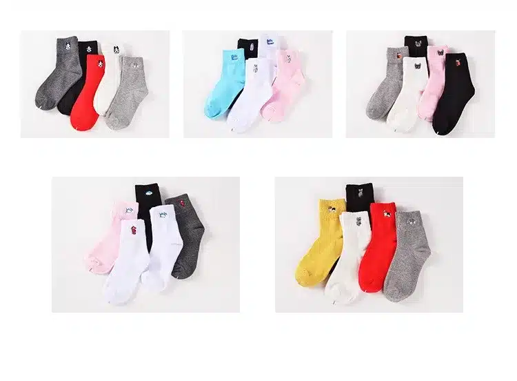 1 Pair Women Fashion Embroidery Dog Patterns Cotton Winter Socks Cute Cartoon Pug Bulldog Sock Female Animal Short Socks 11