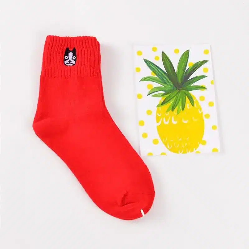 1 Pair Women Fashion Embroidery Dog Patterns Cotton Winter Socks Cute Cartoon Pug Bulldog Sock Female Animal Short Socks 19
