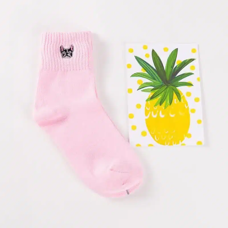 1 Pair Women Fashion Embroidery Dog Patterns Cotton Winter Socks Cute Cartoon Pug Bulldog Sock Female Animal Short Socks 23