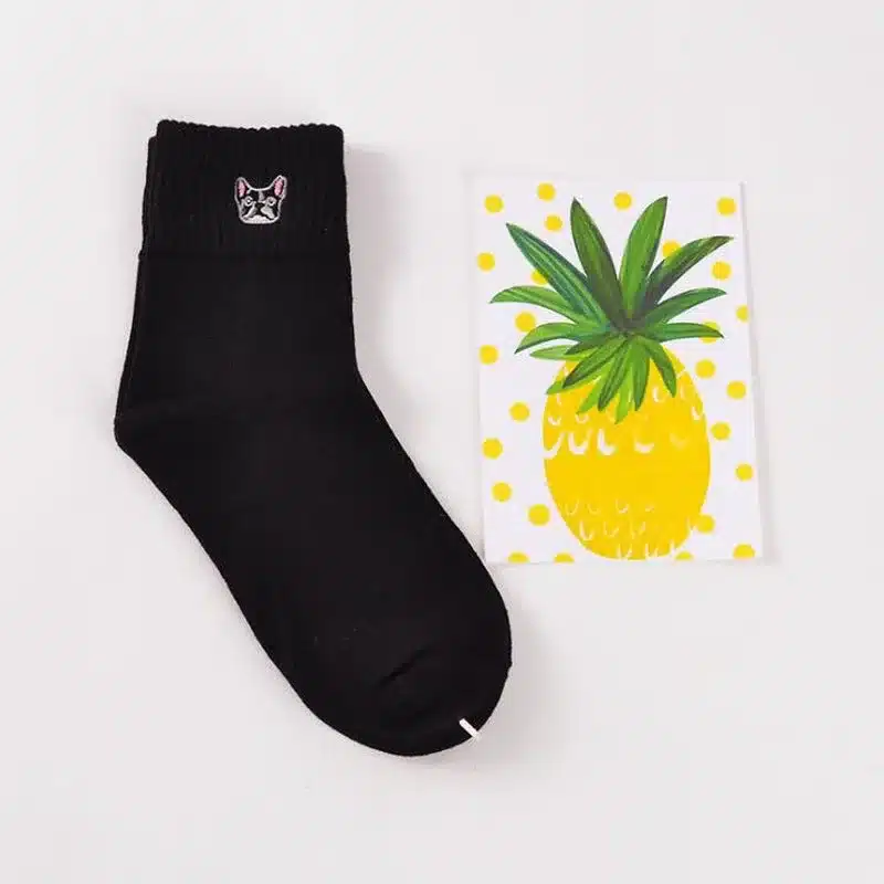 1 Pair Women Fashion Embroidery Dog Patterns Cotton Winter Socks Cute Cartoon Pug Bulldog Sock Female Animal Short Socks 25