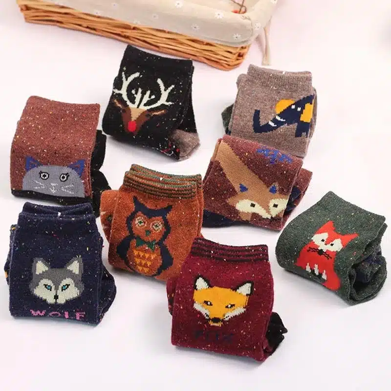 3 Pairs/lot Cute Animal Winter Wool Knitted Warm Owl Fox Animal Socks For Female Women's New Funny Cute Texture Socks 10