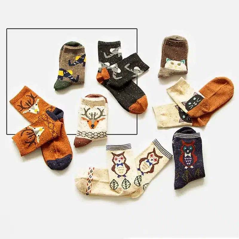 3 Pairs/lot Cute Animal Winter Wool Knitted Warm Owl Fox Animal Socks For Female Women's New Funny Cute Texture Socks 11