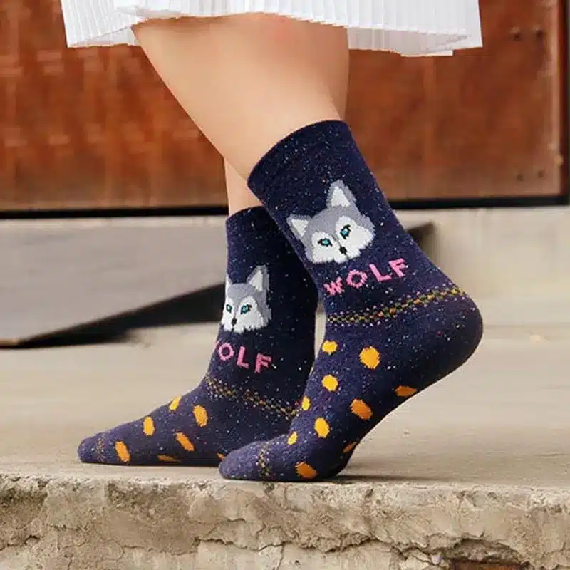 3 Pairs/lot Cute Animal Winter Wool Knitted Warm Owl Fox Animal Socks For Female Women's New Funny Cute Texture Socks 15