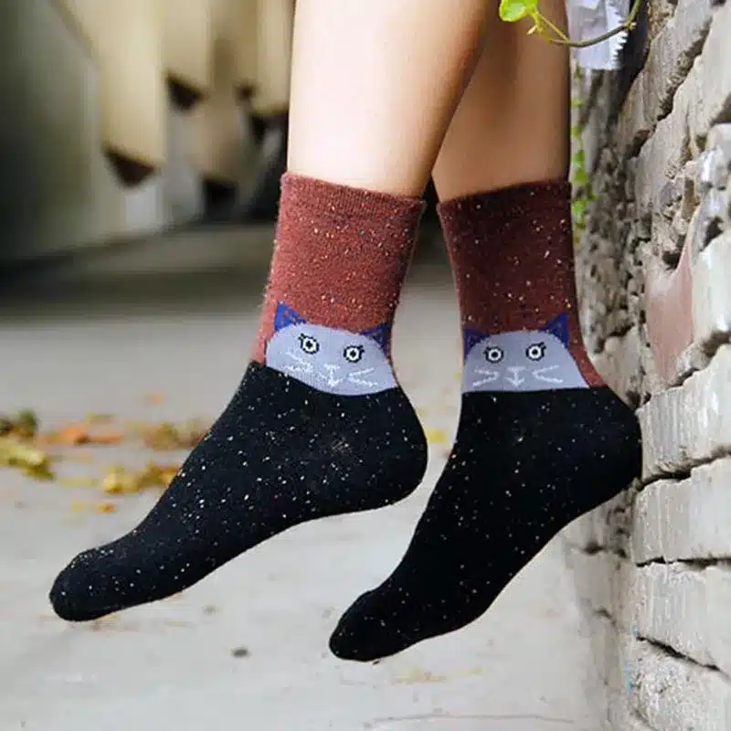 3 Pairs/lot Cute Animal Winter Wool Knitted Warm Owl Fox Animal Socks For Female Women's New Funny Cute Texture Socks 17