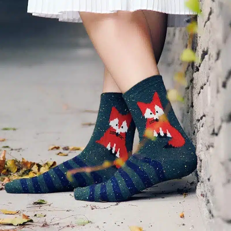 3 Pairs/lot Cute Animal Winter Wool Knitted Warm Owl Fox Animal Socks For Female Women's New Funny Cute Texture Socks 19