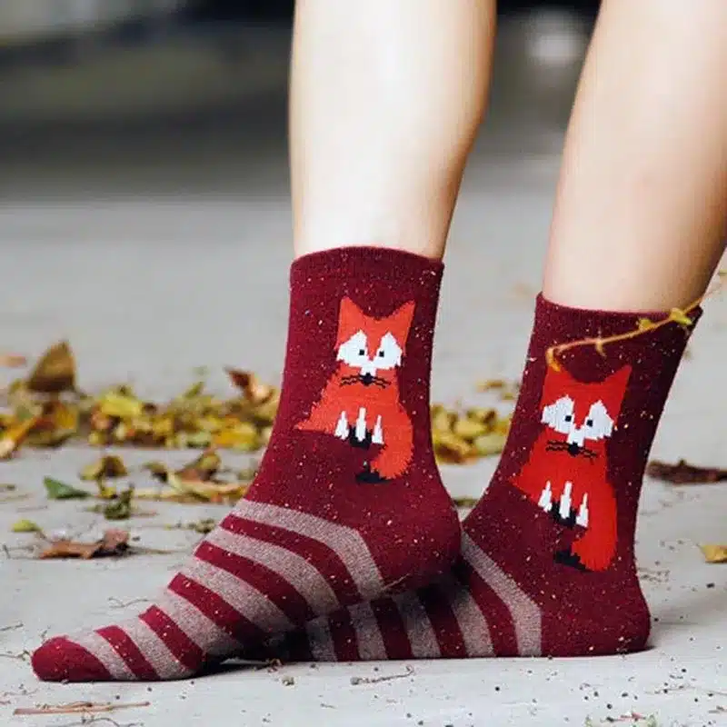 3 Pairs/lot Cute Animal Winter Wool Knitted Warm Owl Fox Animal Socks For Female Women's New Funny Cute Texture Socks 20