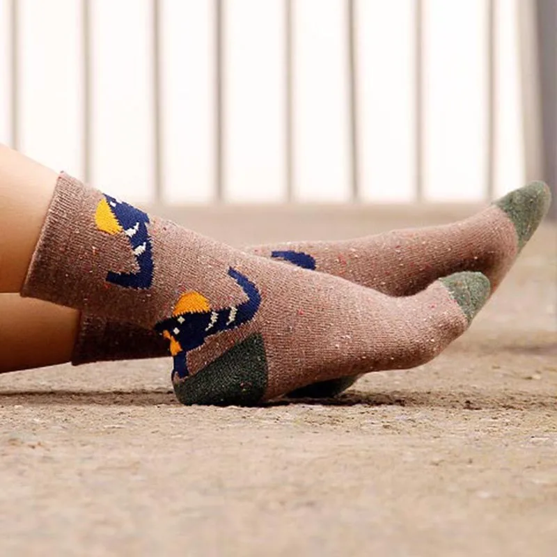 3 Pairs/lot Cute Animal Winter Wool Knitted Warm Owl Fox Animal Socks For Female Women's New Funny Cute Texture Socks 21