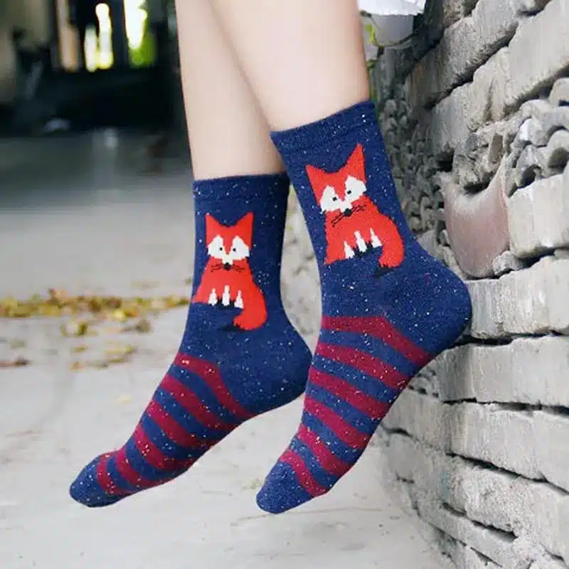 3 Pairs/lot Cute Animal Winter Wool Knitted Warm Owl Fox Animal Socks For Female Women's New Funny Cute Texture Socks 23