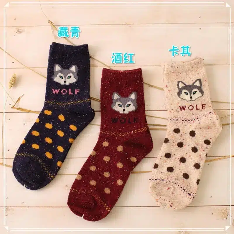 3 Pairs/lot Cute Animal Winter Wool Knitted Warm Owl Fox Animal Socks For Female Women's New Funny Cute Texture Socks 25