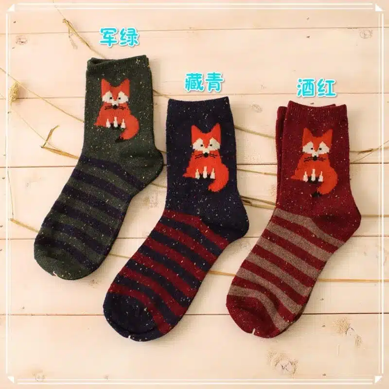 3 Pairs/lot Cute Animal Winter Wool Knitted Warm Owl Fox Animal Socks For Female Women's New Funny Cute Texture Socks 29