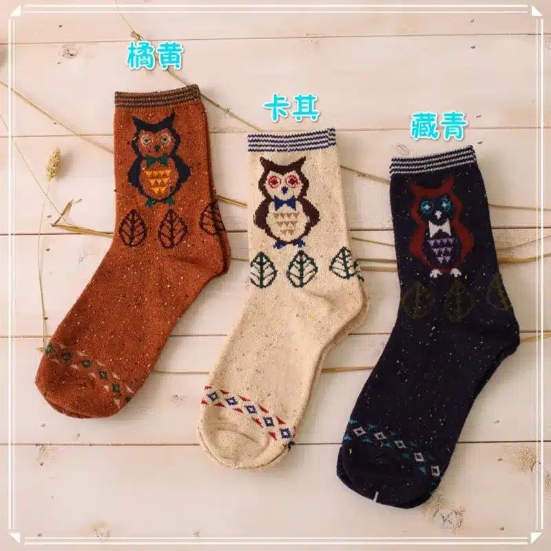 3 Pairs/lot Cute Animal Winter Wool Knitted Warm Owl Fox Animal Socks For Female Women's New Funny Cute Texture Socks 30