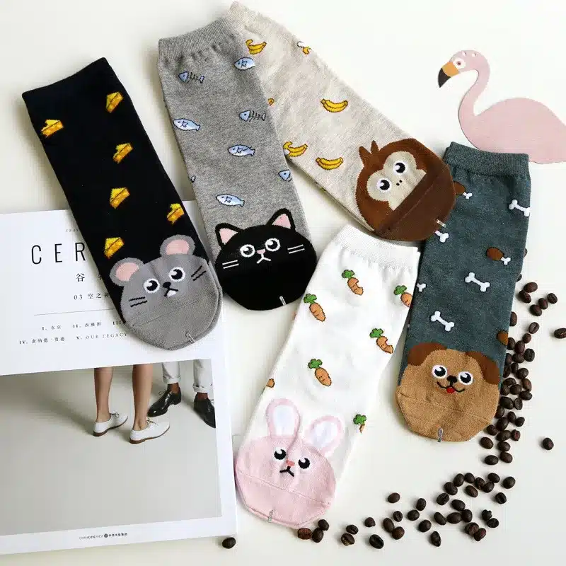 Cute Kawaii Woman Socks Cartoon Animals Cat Dog Funny Socks Cotton For Girl Ladies Women Tube Warm Winter Socks Calcetines Meias 9