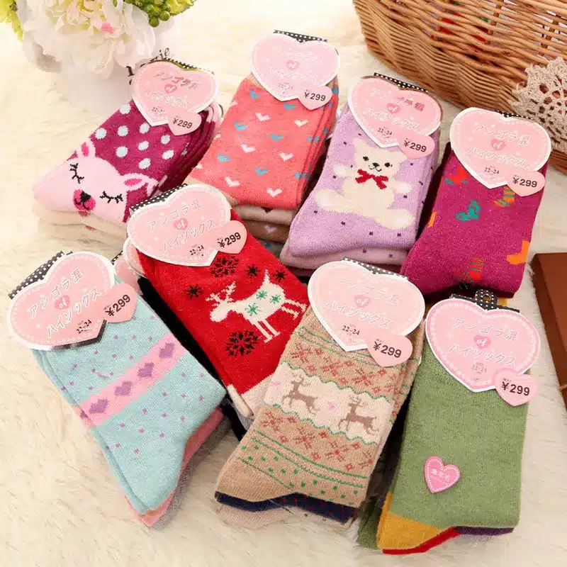 5Pairs/Lot Women Winter Thicken Warm Rabbit Wool Socks Female Thermal Snowflake Cotton Socks Woman Cartoon Animal Pattern Socks 13