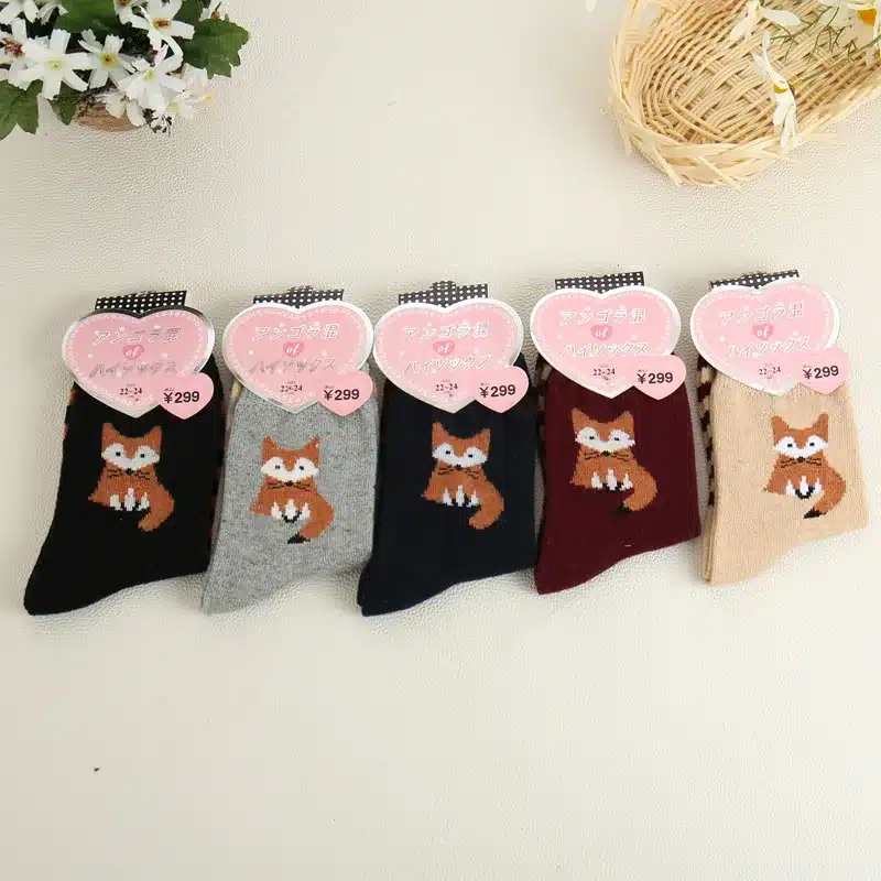 5Pairs/Lot Women Winter Thicken Warm Rabbit Wool Socks Female Thermal Snowflake Cotton Socks Woman Cartoon Animal Pattern Socks 24