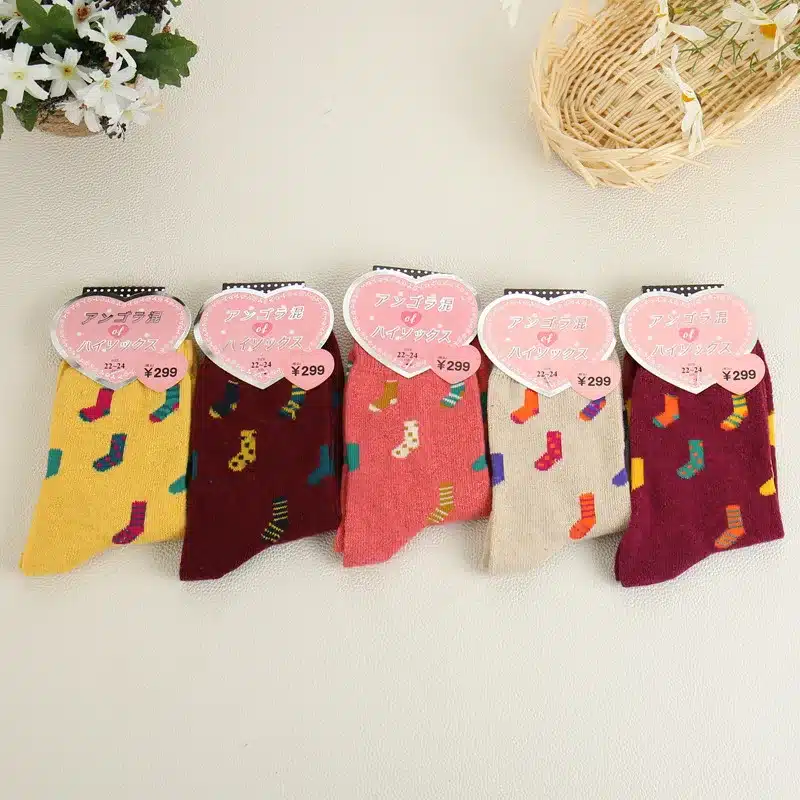 5Pairs/Lot Women Winter Thicken Warm Rabbit Wool Socks Female Thermal Snowflake Cotton Socks Woman Cartoon Animal Pattern Socks 25