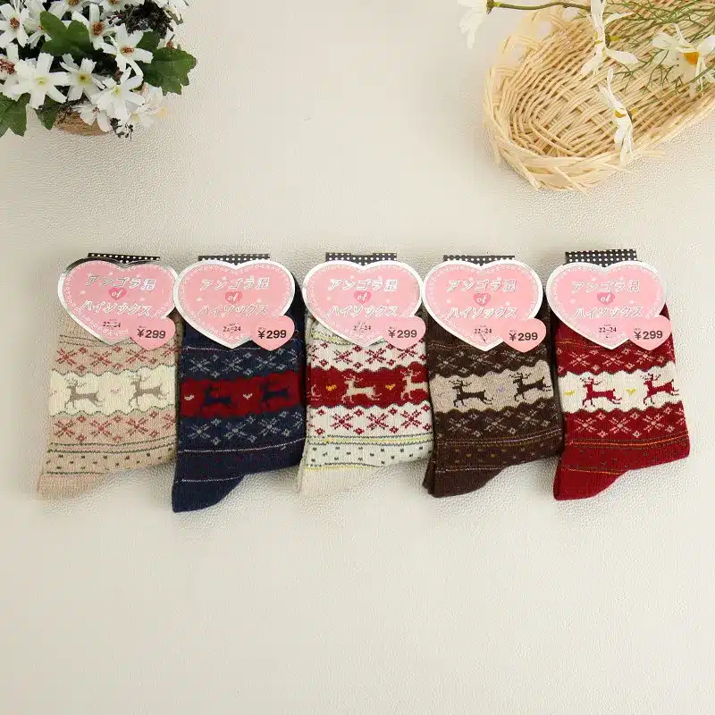 5Pairs/Lot Women Winter Thicken Warm Rabbit Wool Socks Female Thermal Snowflake Cotton Socks Woman Cartoon Animal Pattern Socks 28