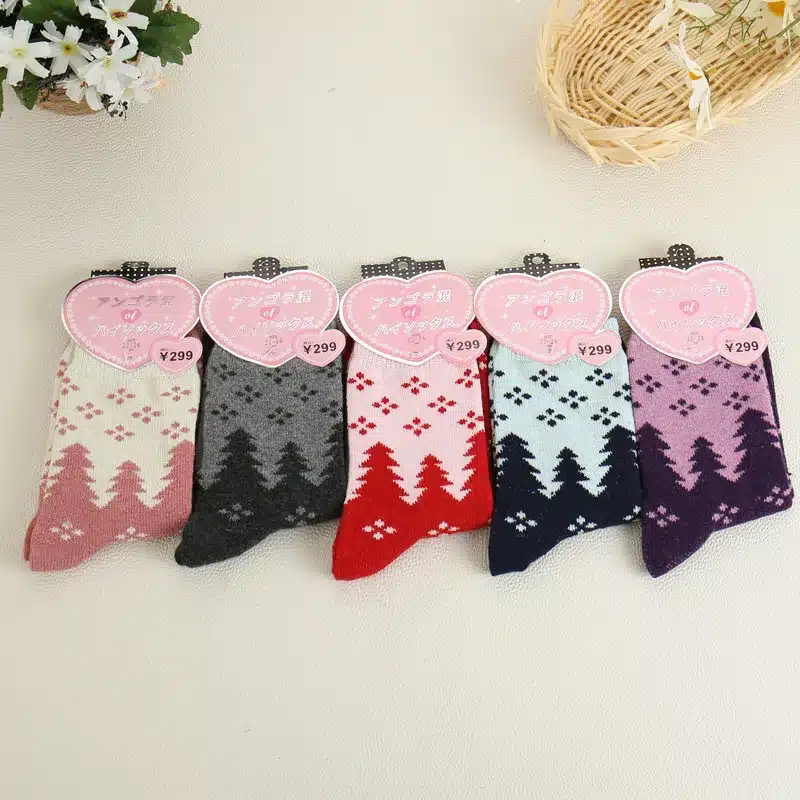5Pairs/Lot Women Winter Thicken Warm Rabbit Wool Socks Female Thermal Snowflake Cotton Socks Woman Cartoon Animal Pattern Socks 34