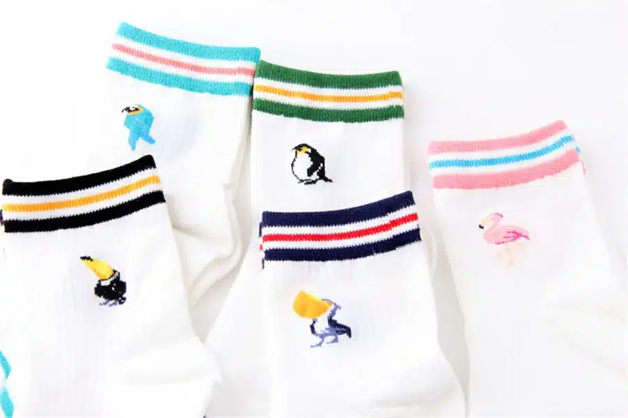 Fashion Cartoon Jacquard Flamingo Socks Women White Cute Animals Embroidery Birds Pattern Funny Socks Winter Harajuku Art meias 10